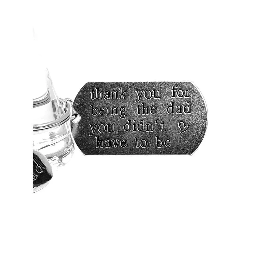 Thank You Dad Dog Tag Keychain Silver Metal Alloy